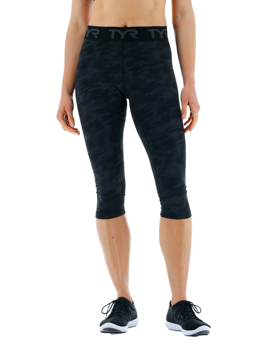 TYR Base Kinetic™ Women's Mid-Rise Logo Cropped Leggings - Blackout Camo