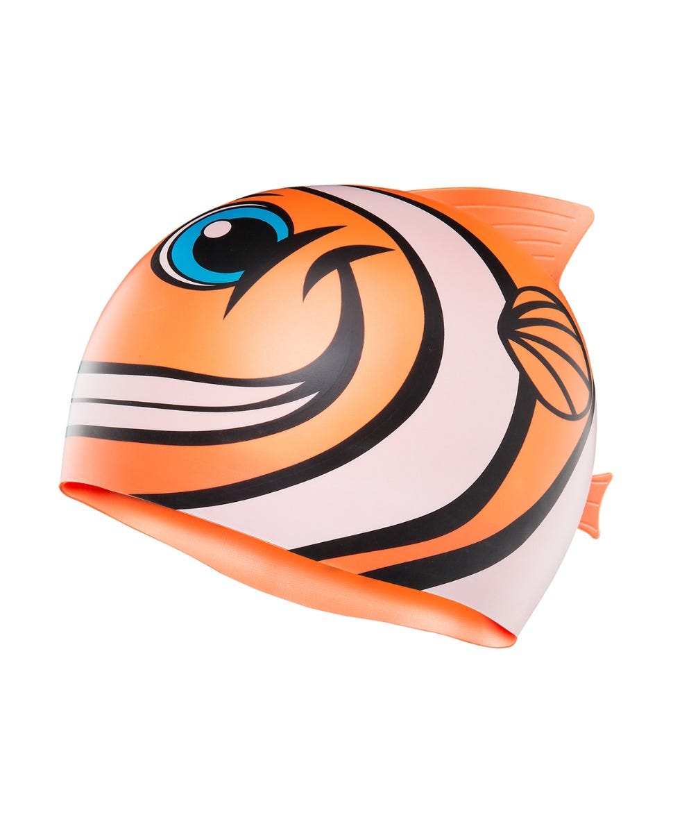 CHEX 100% Silicone Fish Fin Childrens Swimming Swim Hat Cap Stripey Happy Smiley 